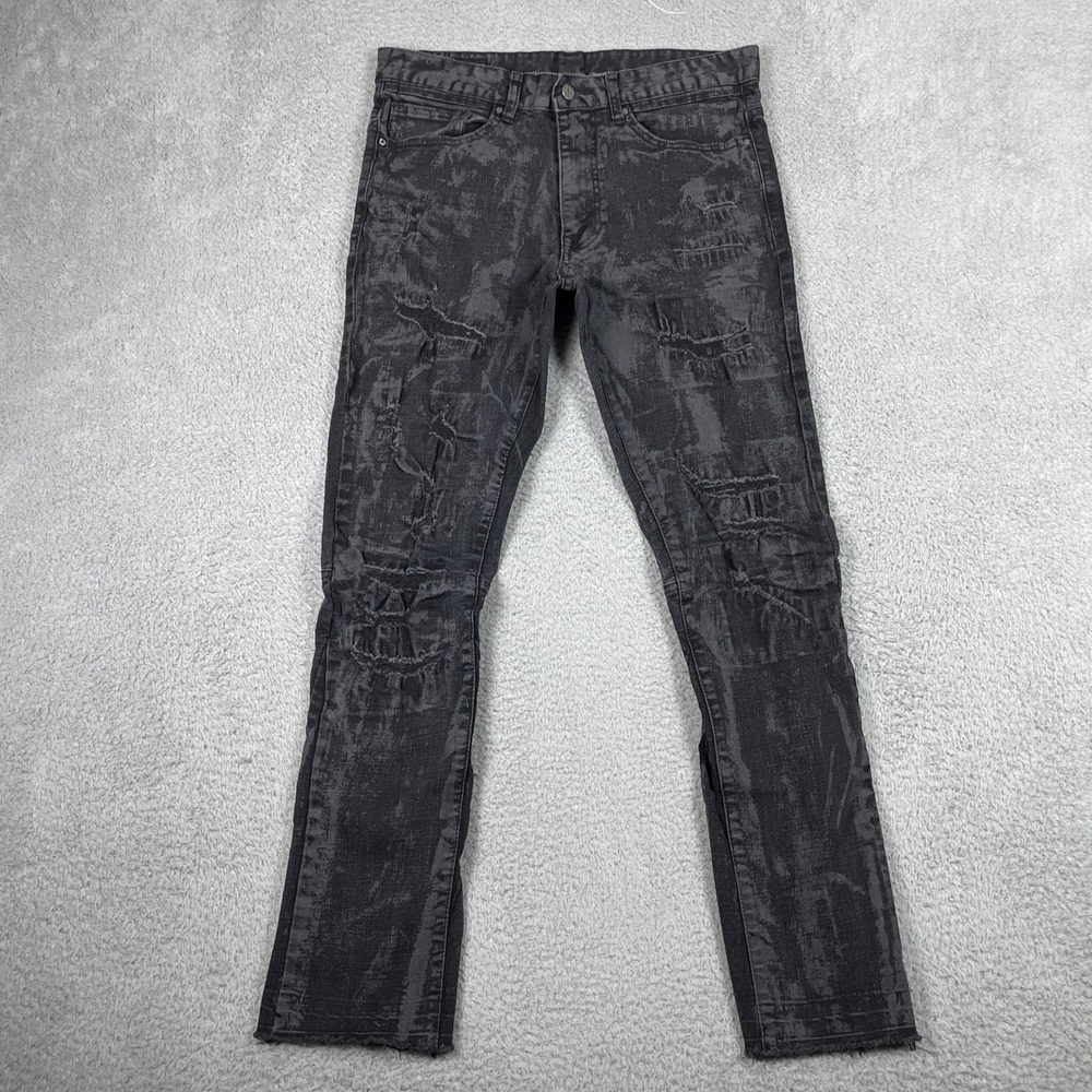 First‎ Row Distressed Jeans Mens 34x32 (Fits 33x31) Black Acid Wash Slim